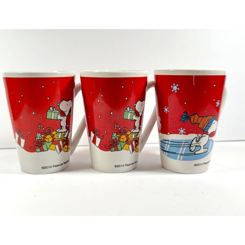 SNOOPY Santa's Little Helper 2014 Woodstock Peanuts Christmas 3 Mugs VTG